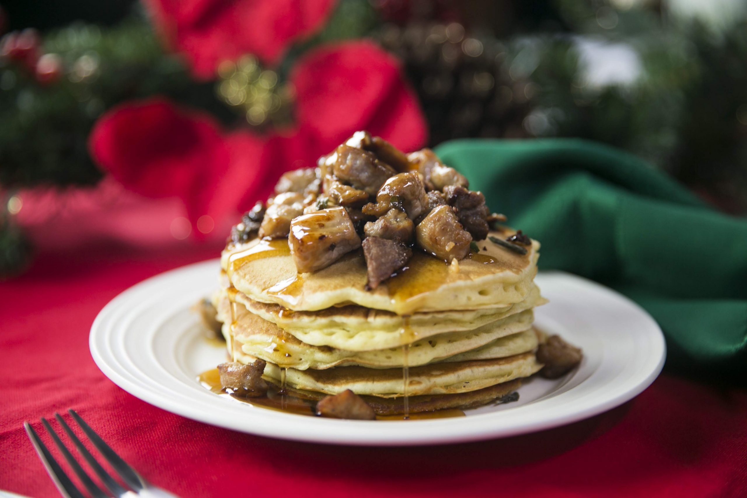 Switch up Christmas Breakfast with Garlic Pork and Pancakes