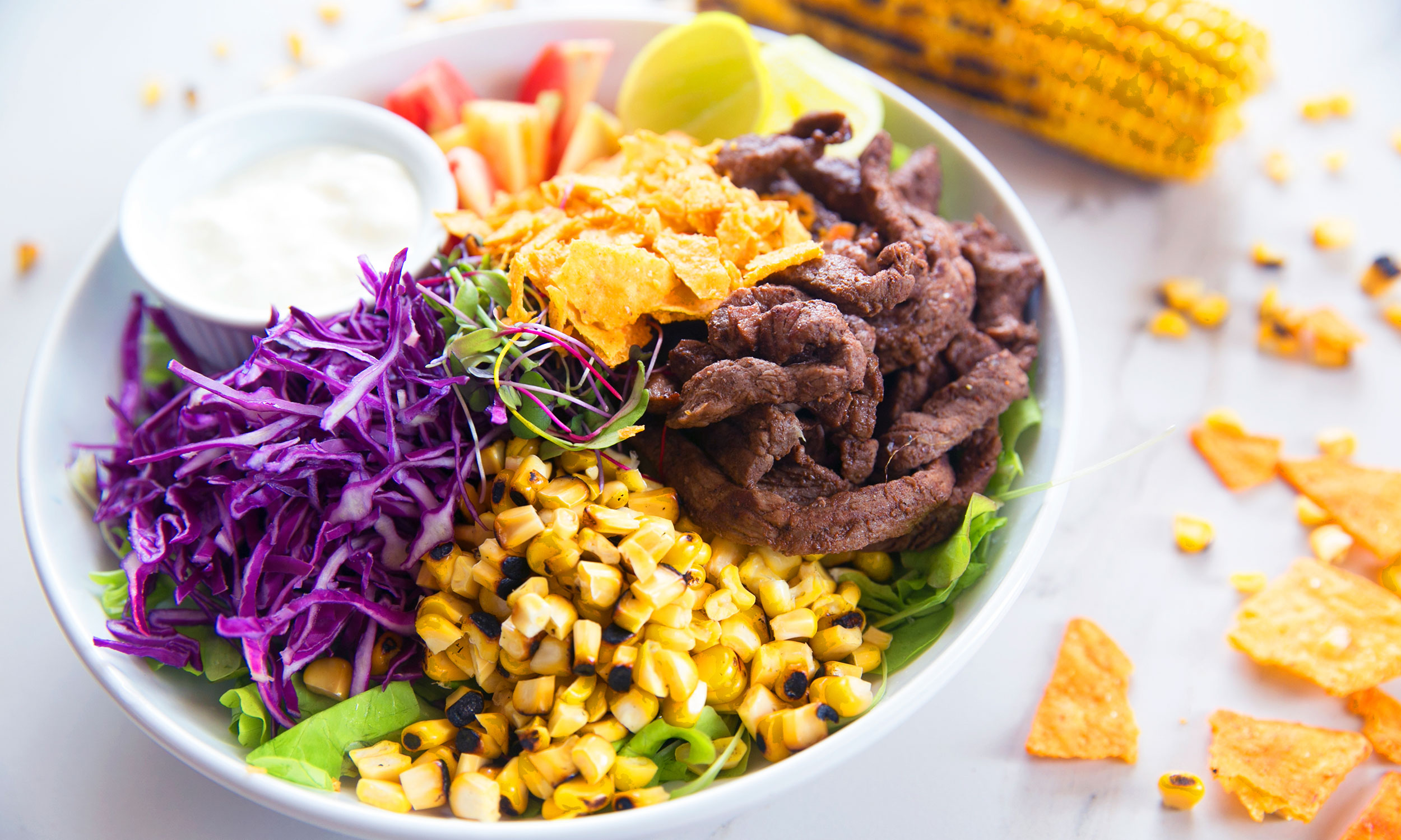 Make The Most Beautiful Salad With Charred Corn And Cocoa-Rubbed Steak